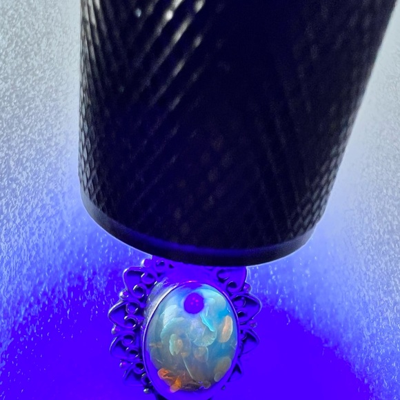 Amber .925 Sterling size 7” Ring Vintage  Large Amber Full of Inclusion. - Picture 2 of 10